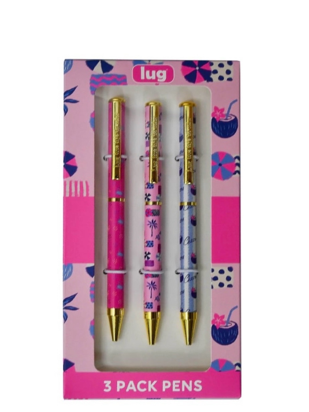 lug 3-Pack Decorative Ballpoint Pens. Beach Day. New In Box